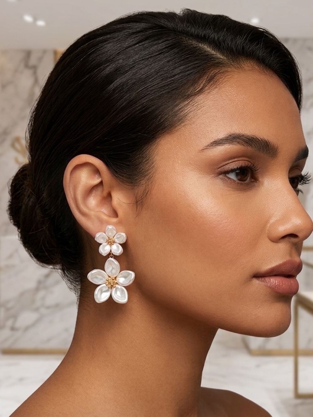 Elegant White Floral Drop Earrings - Women Jewelry